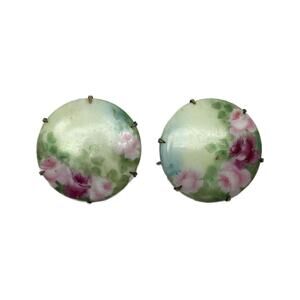 Antique Victorian Edwardian Hand Painted Floral Brooch Pin, 1900s, Set of 2